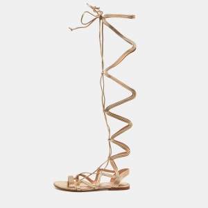 Gianvito Rossi Gold Foil Leather Gladiator Flat Sandals Size 36