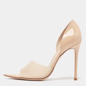 Pre Owned Gianvito Rossi Beige PVC and Patent Leather Bree Open Toe Pumps Size 39