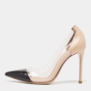 Gianvito Rossi Black/Beige Leather and PVC Plexi Pumps Size 36