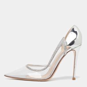 Pre Owned Gianvito Rossi Silver Leather and PVC Plexi D'orsay Pumps Size 39.5