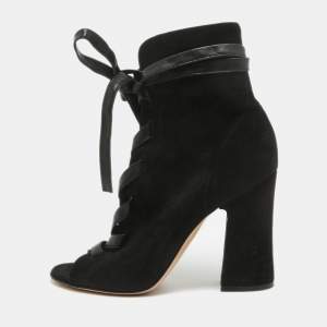 Gianvito Rossi Black Suede Lace Up Ankle Boots Size 39