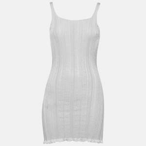 Pre Owned Gimaguas Light Grey Patterned Knit Sleeveless Mini Dress S