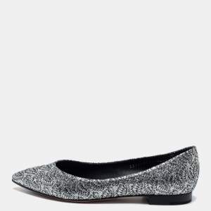 Pre Owned Gina Silver Glitter Embellished Ballet Flats Size 38