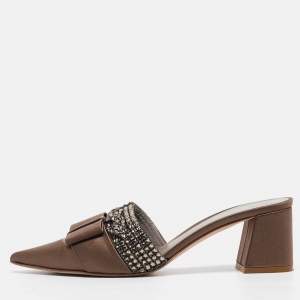 Pre Owned Gina Brown Satin Crystal Embellished Slide Sandals Size 38