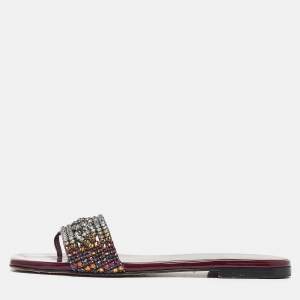 Gina Burgundy Leather Athena Flat Slides Size 36.5