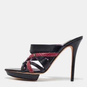 Gina Black/Maroon Leather and Snakeskin Strappy Platform Sandals Size 40