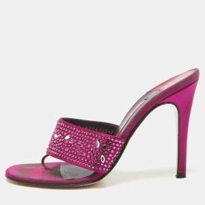 Gina Magenta Pink Satin Crystal Embellished Slide Sandals Size 38