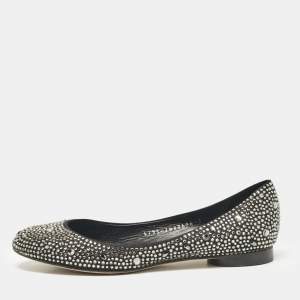 Gina Black Crystal Embellished Satin Ballet Flats Size 36