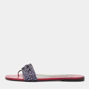 Gina Pink Leather Crystal Embellished Flat Slide Sandals Size 40.5