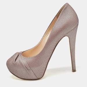 Gina Pink/Black Woven Straw Claire Platform Pumps Size 37
