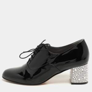 Gina Black Patent Leather Crystal Embellished Oxford Pumps Size 38
