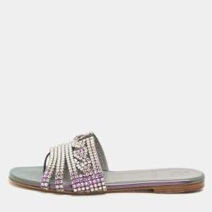 Gina Metallic Purple Patent Leather Crystal Embellished Flats Size 38