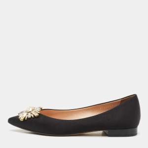 Pre Owned Gina Black Satin Crystal Embellished Ballet Flats Size 38