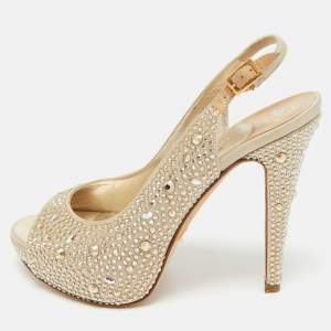 Pre Owned Gina Gold Satin Swarovski Embellished Slingback Sandals Size 37