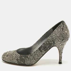 Pre Owned Gina Black/Gold Lace  Crystals Embellished Pumps Size 36.5