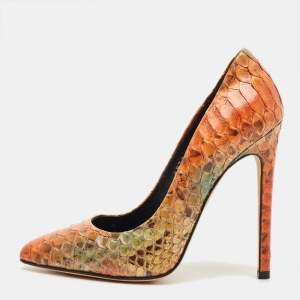Pre Owned Gina Wynne Jungle Size 37 Multicolor Python Leather Pumps