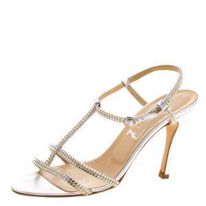 Gina Silver Crystal Embellished Slingback Sandals Size 40.5