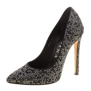 Gina Black Satin Anais Crystal Embellished Pumps Size 38