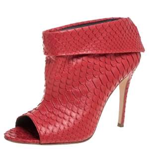 Pre Owned Gina Red Python Peep Toe Booties Size 39.5