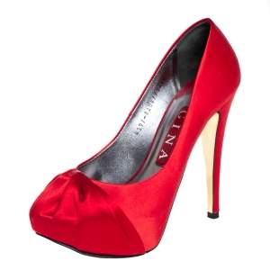 Gina Red Satin Platform Pumps Size 37.5
