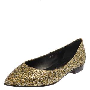 Pre Owned Gina Metallic Yellow Glitter Pointed Toe Ballet Flats Size 37