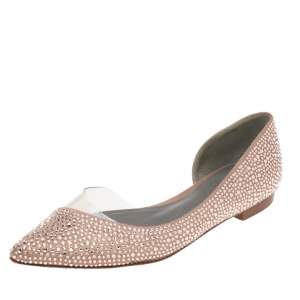 Pre Owned Gina Beige Crystal Embellished Satin Ballet Flats Size 38.5