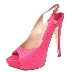Gina Pink Python Leather Peep Toe Slingback Pumps Size 38