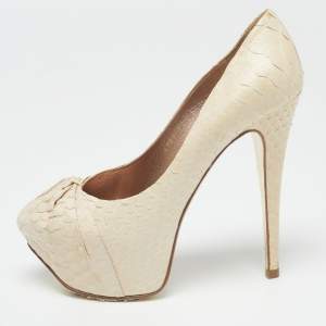 Gina Cream Python Embossed Leather Elle Platform Pumps Size 37.5