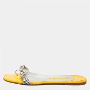 مملوكة مسبقًا Gina  Yellow Patent Crystal Embellished Flat Sandals Size 39.5