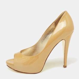 Gina Mustard Yellow Patent Leather Peep-Toe Pumps Size 37.5