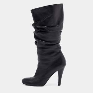 Gina Black Leather Midcalf Boots Size 39.5