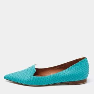 Pre Owned Gina Turquoise Python Pointed Toe Ballet Flats Size 38