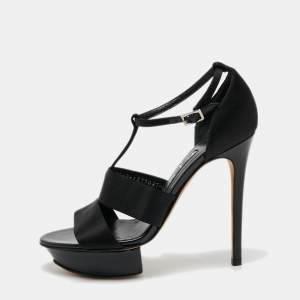 Gina Black Satin Ankle Strap Platform Sandals Size 37.5