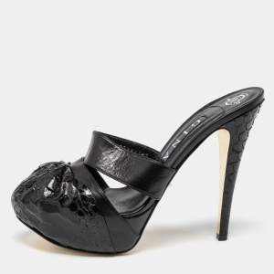 Gina Black Python and Leather Cap Toe Platform Sandals Size 40