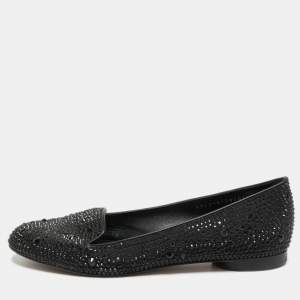 Gina Black Satin Crystal Embellished Smoking Slippers Size 38