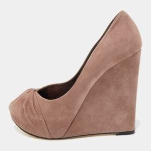 Gina Dusty Pink Pleated Suede Wedge Pumps Size 38