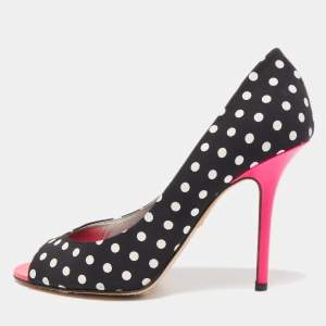 Gina Black/White Polka Dot Canvas Peep Toe Pumps Size 40