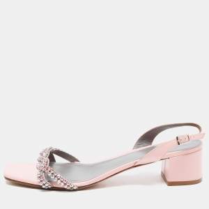 Gina Pink Patent Leather Crystal Embellished Slingback Sandals Size 41.5