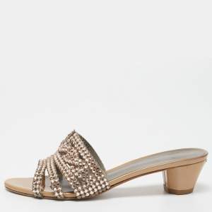 Gina Brown Leather and Crystal Embellished Slides Size 37.5