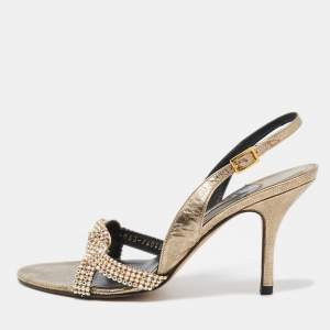 Gina Gold Crystal Embellished Leather Slingback Sandals Size 37.5