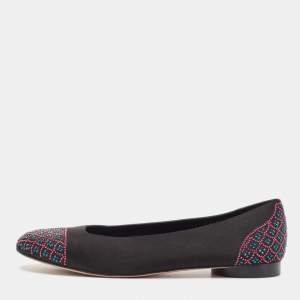 Gina Black Satin Crystal Embellished Ballet Flats Size 42