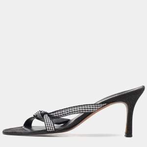 Gina White/Black Fabric Knotted Slide Sandals Size 39