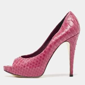 Gina Purple Python Open Toe Platform Pumps Size 38