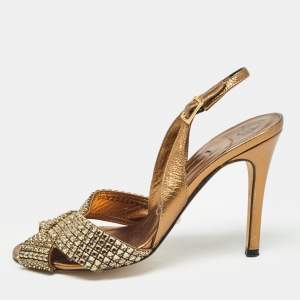 Gina Metallic Crystal Embellished Leather Slingback Pumps Size 37