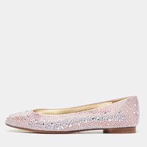 Gina Pink Satin Crystal Embellished Ballet Flats Size 39.5