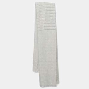 Giorgio Armani Grey Lurex Knit Wool Scarf 