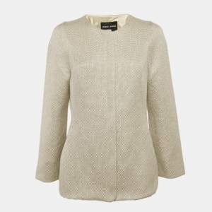 Giorgio Armani Gold Jacquard Zip-Up Blouse M