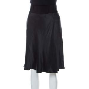 Pre Owned Giorgio Armani Black Silk Grosgrain Waistbelt Wrap Skirt M