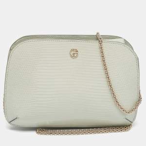 Giorgio Armani Light Green Lizard Chain Clutch