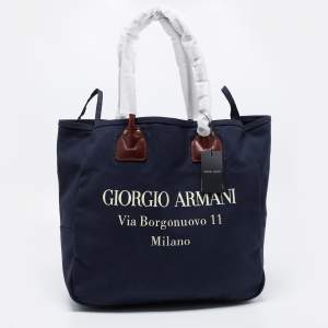 Giorgio Armani Navy Blue Canvas Maxi Shopper Tote 